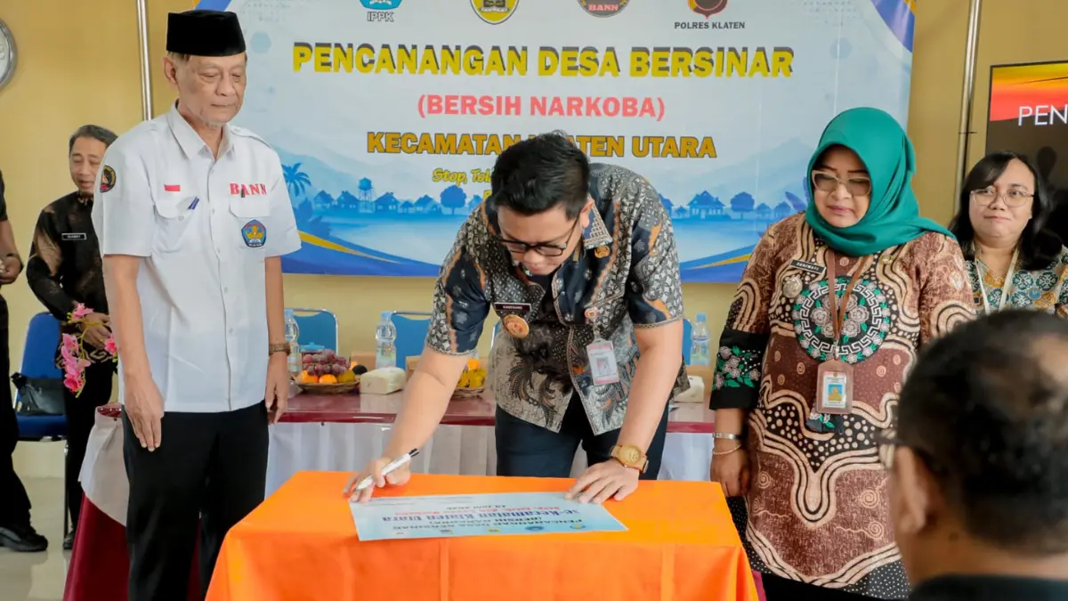 Pencanangan Desa Bersih Narkoba (Bersinar) secara serentak se-Kecamatan Klaten Utara di aula kantor kecamatan setempat. (Dokumentasi Bagian Prokopim Setda Klaten)