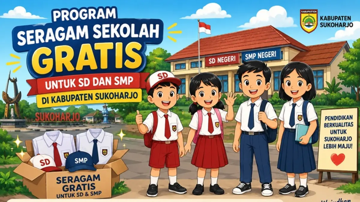 Ilustrasi program seragam sekolah gratis untuk siswa SD dan SMP negeri di Kabupaten Sukoharjo. (AI GENERATED)