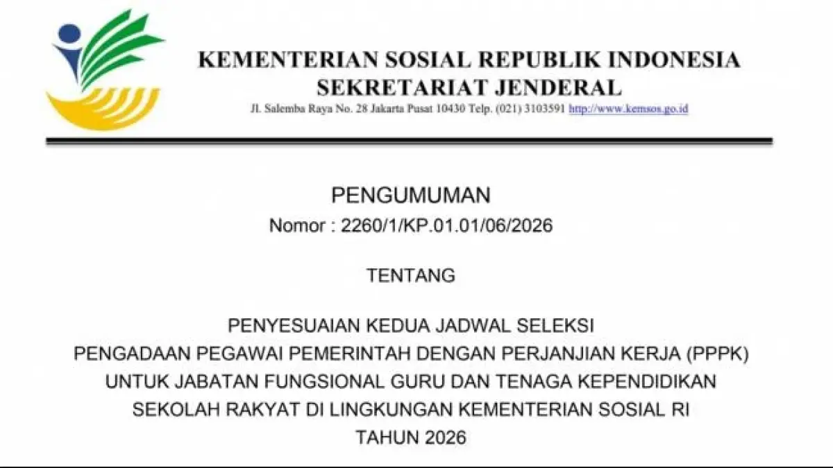 Kapan Hasil Seleksi Administrasi PPPK Sekolah Rakyat 2026 Diumumkan? Ini Jadwal Terbaru dari Kemensos (Kemensos)