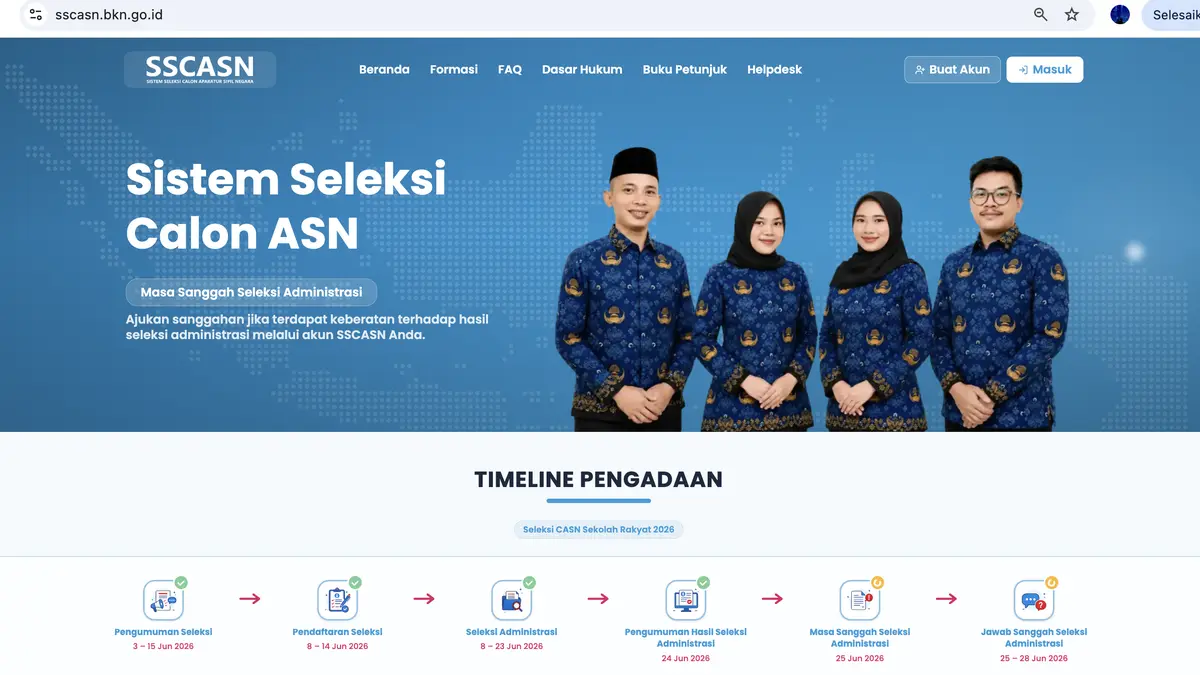 Pengumuman PPPK Sekolah Rakyat 2026 Sudah Keluar, Cara Cek Hasil Seleksi Administrasi di SSCASN BKN (Tangkapan Layar SSCASN.BKN.GO.ID)