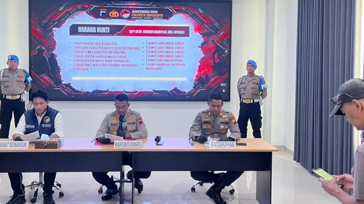 Wakapolresta Solo AKBP Sigit beberkan pengungkapan jaringan sabu sebesar 3,5 Kg. (A Christian/Radar Solo)