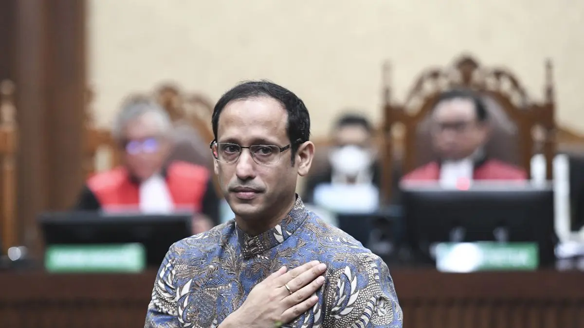 Nadiem Makarim Divonis 10 Tahun Penjara dalam Kasus Korupsi Chromebook, Hakim Wajibkan Bayar Uang Pengganti Rp809 Miliar (ANTARA FOTO/M Risyal Hidayat/hma/nym)
