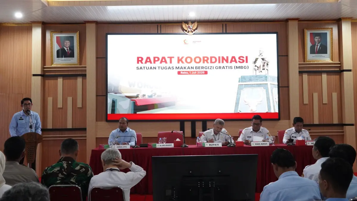 Rakor Satgas MBG Wonogiri bersama Kepala SPPG, mitra dapur dan KPPG Semarang, Rabu (1/7/2026). (IWAN ADI/RADAR SOLO)
