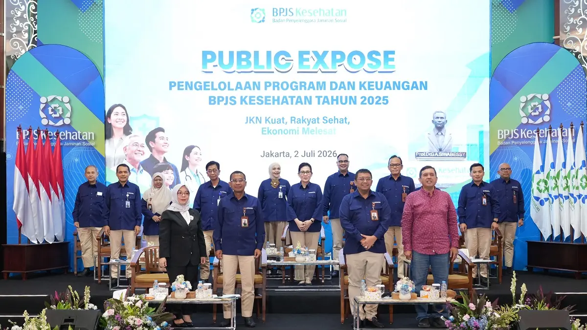 Direktur Utama BPJS Kesehatan Prihati Pujowaskito dalam agenda Public Expose Laporan Pengelolaan Program dan Laporan Keuangan BPJS Kesehatan Tahun 2025 di Jakarta. (Dokumentasi BPJS Kesehatan)