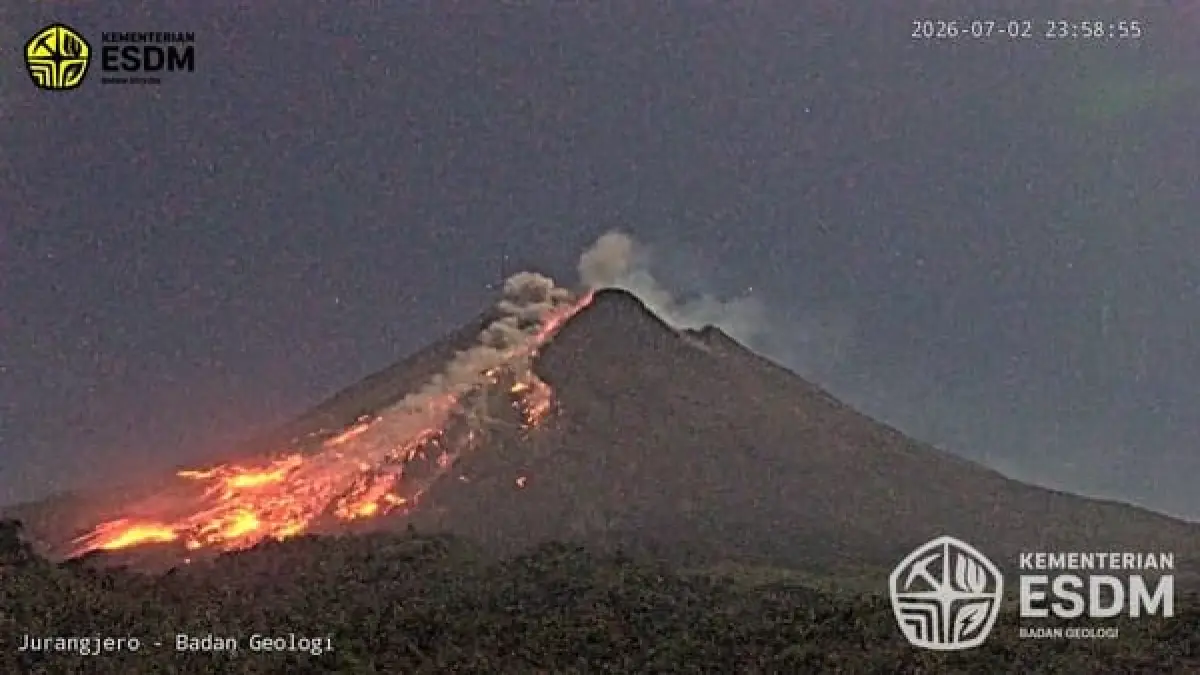 Awan Panas Guguran Gunung Merapi Meluncur 1,8 Kilometer, Kamis malam (2/7/2026) pada pukul 23.58 WIB. (Dok. BPPTKG)&nbsp;