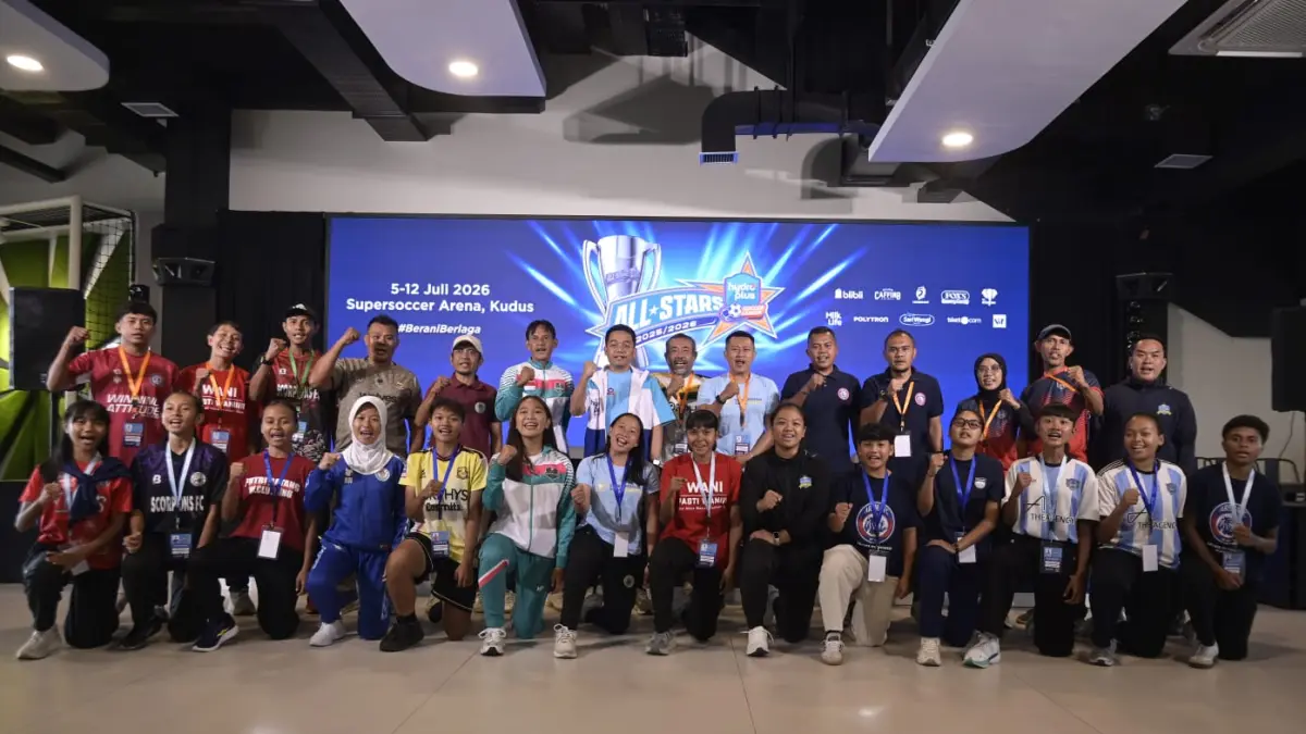 Sebanyak 8 tim U-15 dan 8 tim U-18 siap berlaga dalam turnamen HYDROPLUS
Soccer League All-Stars 2025/2026 yang akan tersaji di Supersoccer Arena, Rendeng, Kudus pada 5-12 Juli 2026. (istimewa) 
