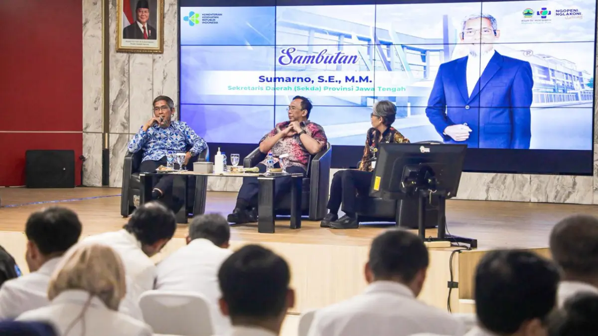 Sekda Jateng Sumarno saat sosialisasi implementasi Permenkes Nomor 6 Tahun 2026 tentang Rumah Sakit di RSUD Dr Moewardi, Solo, Sabtu (4/7/2026).&nbsp;