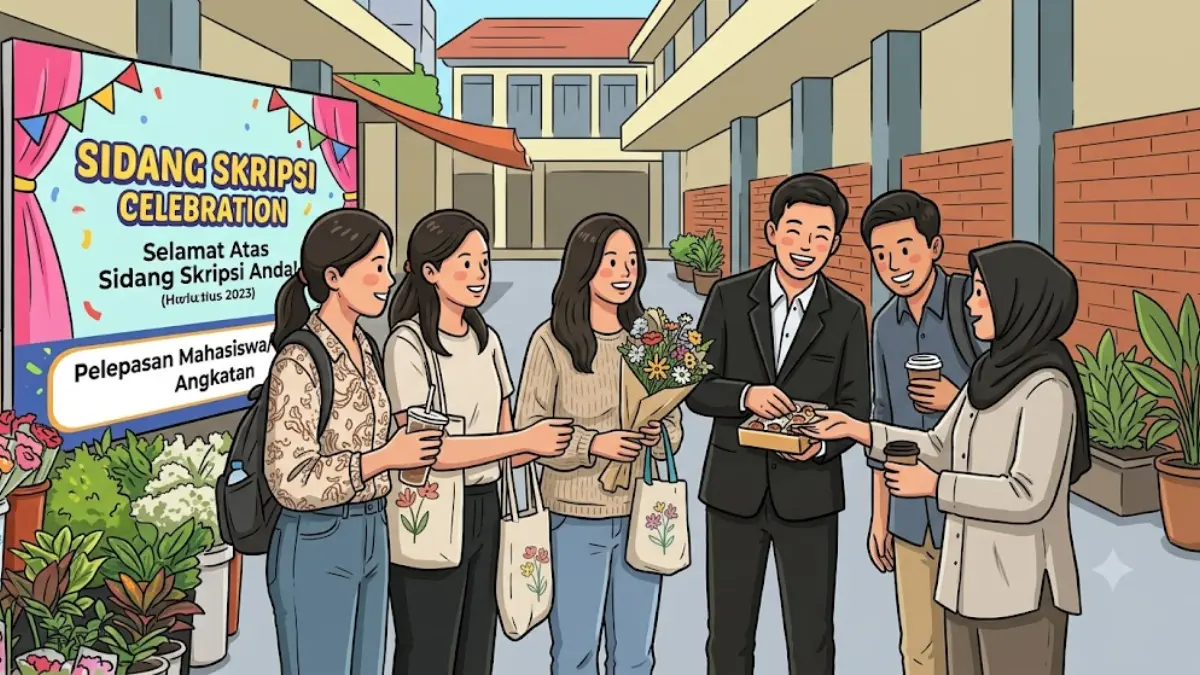 Ilustrasi mahasiswa menghadiri perayaan selebrasi sidang - Gemini AI