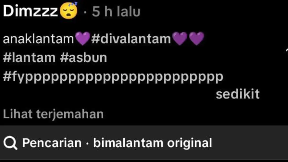 Tangkapan Layar Salah Satu Unggahan di TikTok yang Menggunakan #lantam💜