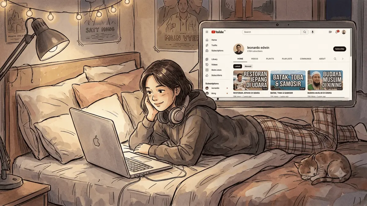 Ilustrasi Menonton Youtube Traveler Keliling Dunia