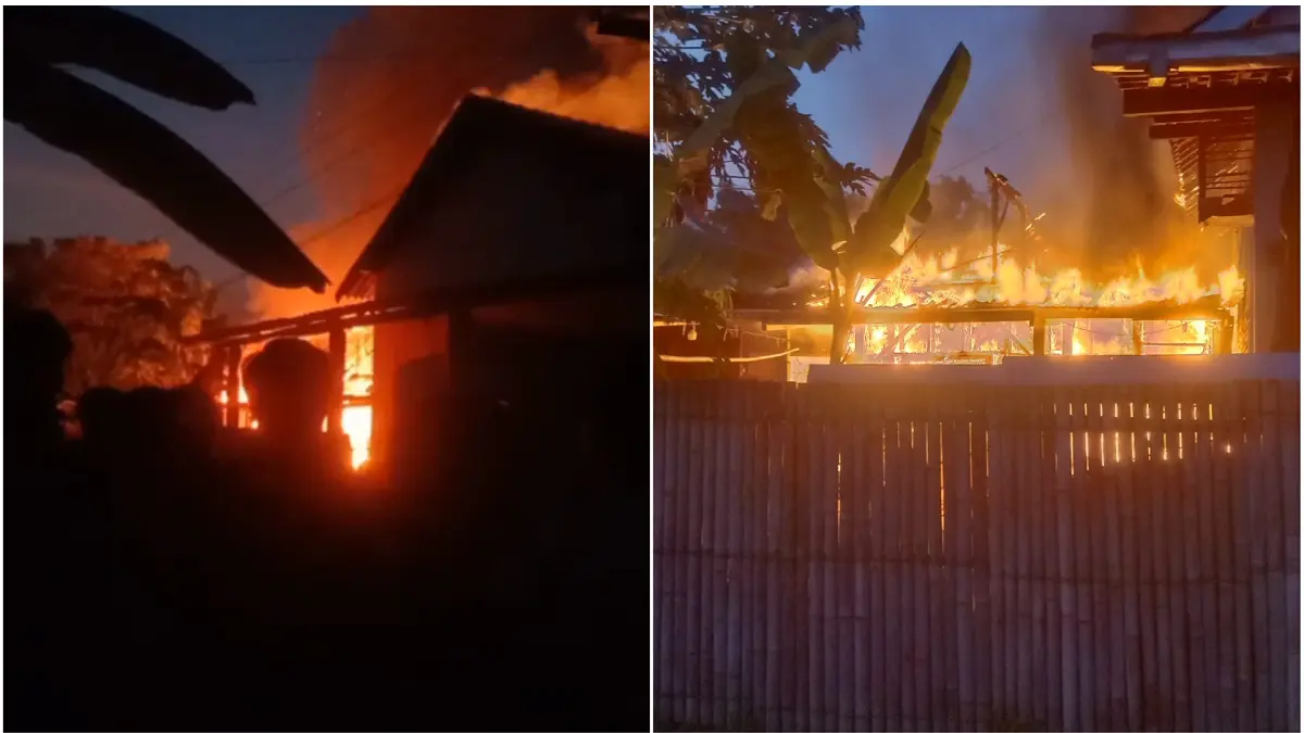 Kebakaran menghanguskan 2 rumah di Kampung Kanggunan RT 01/RW 05, Kelurahan Bulakrejo, Kecamatan Sukoharjo, Sabtu (11/7/2026) petang. (ISTIMEWA)