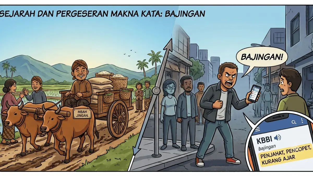 Ilustrasi Perbedaan Penggunaan Kata "Bajingan" Dulu dan Kini. (AI Generated)