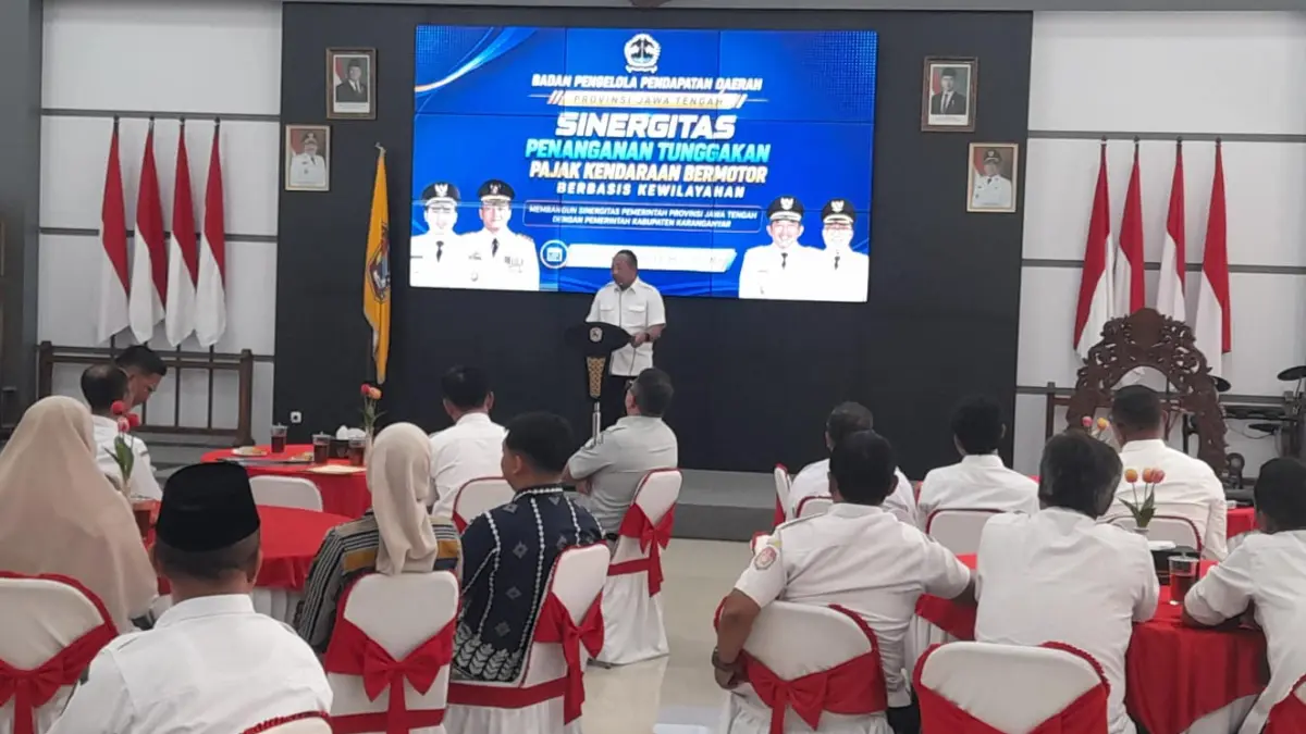 Bapenda Provinsi Jawa Tengah menggelar roadshow di ruang anthorium Bupati Karanganyar, Rabu (15/7/2026) sore. (Rudi Hartono/Radar Solo)
