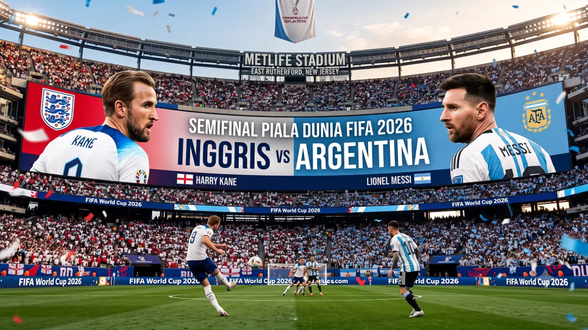 ILUSTRASI. Prediksi Skor Inggris vs Argentina di Semifinal Piala Dunia 2026: Siapa yang Berpeluang Lolos ke Final? (GEMINI AI)