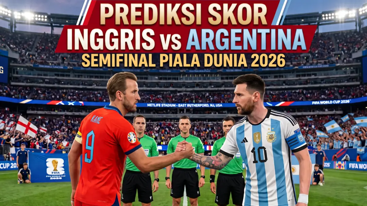 Prediksi skor Inggris vs Argentina di semifinal Piala Dunia 2026.