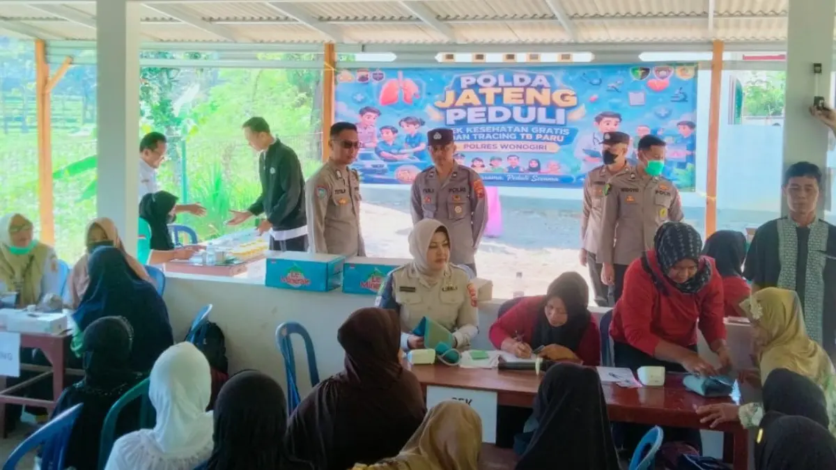 Bakti kesehatan yang digelar Sidokkes Polres Wonogiri di Puskesmas Pembantu Tegiri, Desa Tegiri, Kecamatan Batuwarno, Wonogiri Rabu (15/7/2026). (ISTIMEWA)