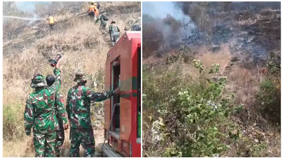 Upaya pemadaman kebakaran di kawasan Bukit Widodaren, Dusun Ngawen dan Dusun Jetis, Desa Sendangijo, Kecamatan Selogiri, Wonogiri, Kamis (16/7/2026). (ISTIMEW)