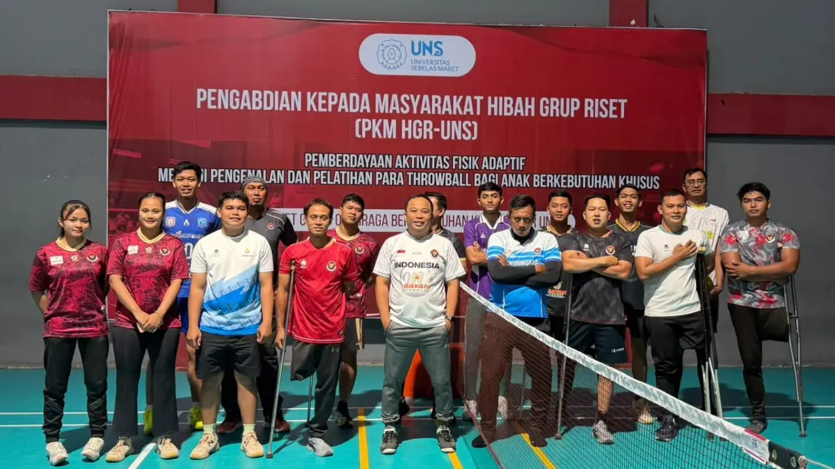 Grup Riset Olahraga Berkebutuhan Khusus FKOR UNS gelar Pengabdian kepada Masyarakat mengusung tema “Pemberdayaan Aktivitas Fisik Adaptif melalui Pengenalan dan Pelatihan Para Throwball bagi Anak Berkebutuhan Khusus” di&nbsp;SLB Negeri Surakarta, NPC Indonesia dan GOR FKOR Universitas Sebelas Maret, Surakarta,&nbsp;Selasa (15/7/2026). (DOK.FKOR UNS)