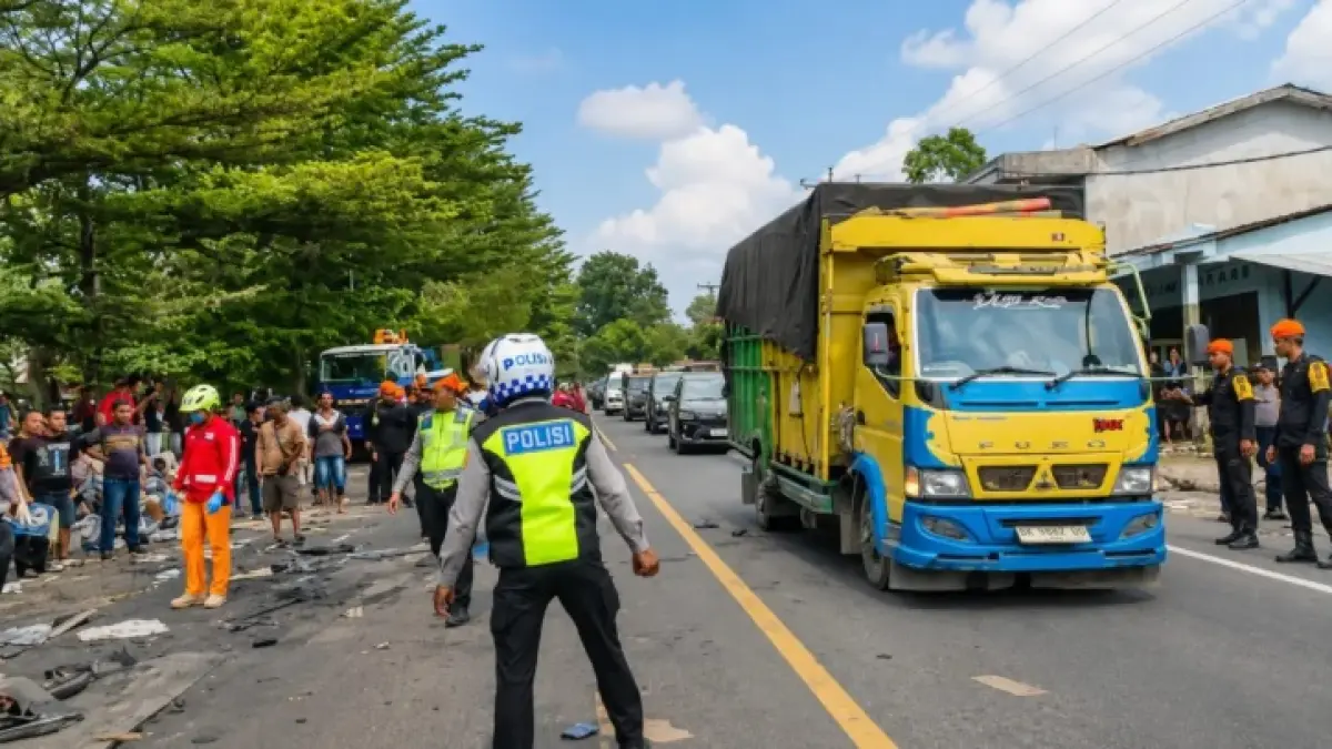 Lokasi kecelakaan beruntun 9 kendaraan di Jalan Jamin Ginting, tepatnya di depan kawasan Green Hill, Desa Suka Makmur, Kecamatan Sibolangit, Kabupaten Deli Serdang, Jumat (17/7/2026) siang. (DOK.POLRESTABES MEDAN-SUMUT POS)