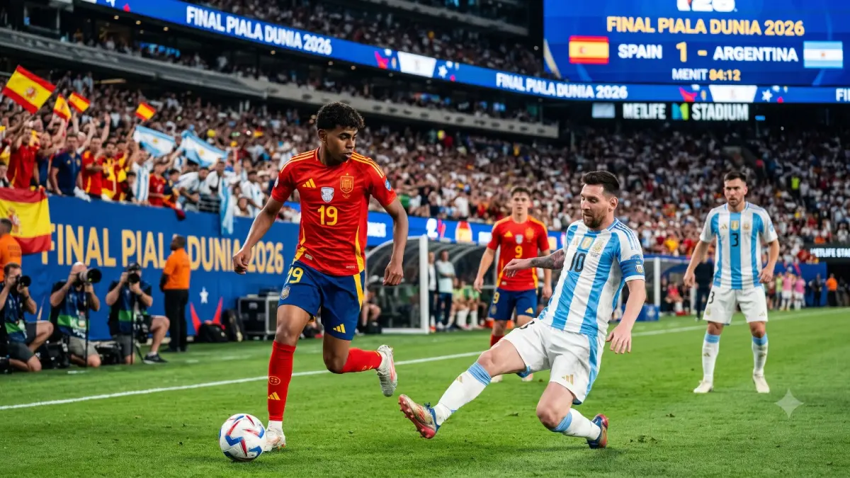 Prediksi Skor Spanyol vs Argentina Final Piala Dunia 2026: La Roja Diunggulkan, Duel Lionel Messi vs Lamine Yamal Jadi Sorotanv (GEMINI AI)