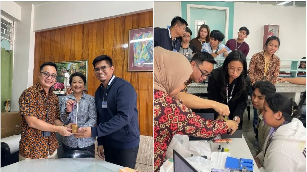 Saat diterima dekan. Foto kanan, ketika melakukan praktikum. (DOK. FKIP UNS)