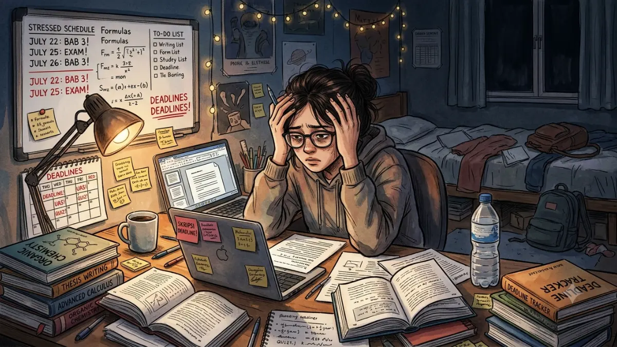 Ilustrasi ketika Mengalami Academic Pressure. (AI Generated)
