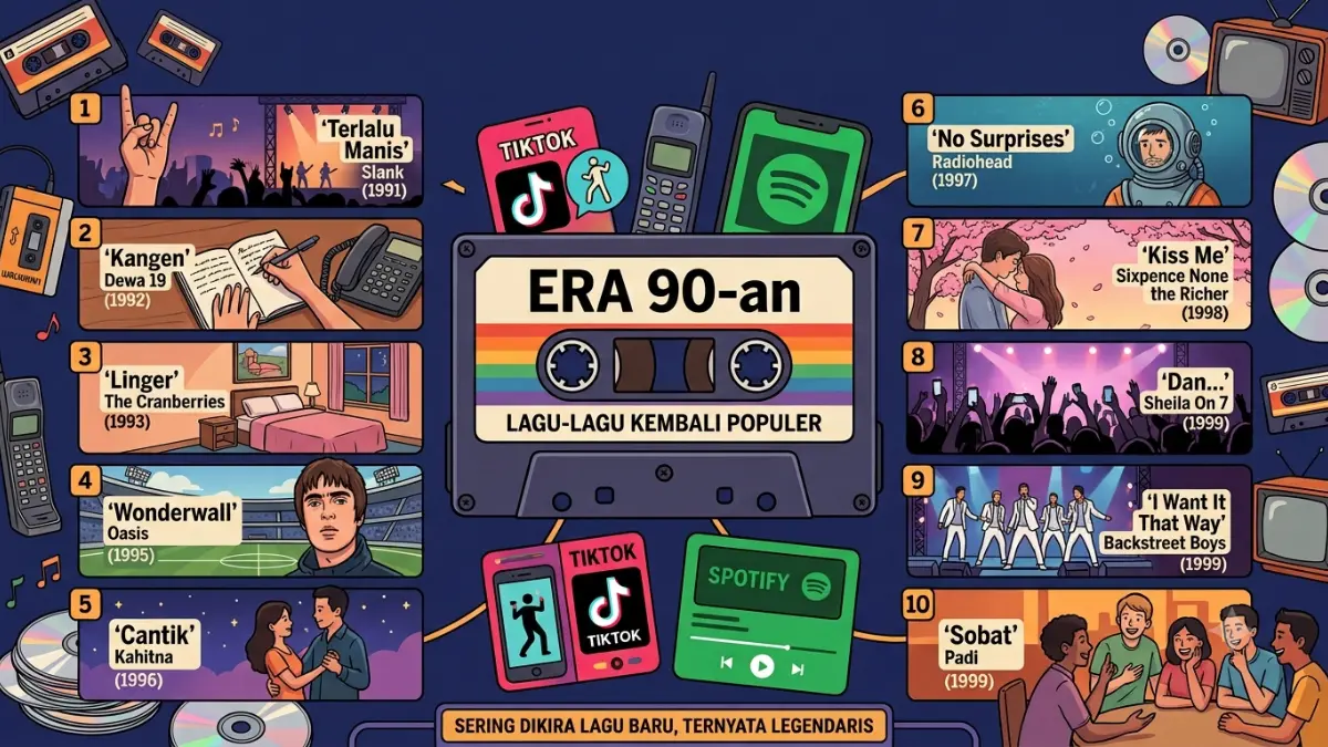Ilustrasi Lagu yang Ternyata Dirilis Tahun 90-an. (AI Generated)
