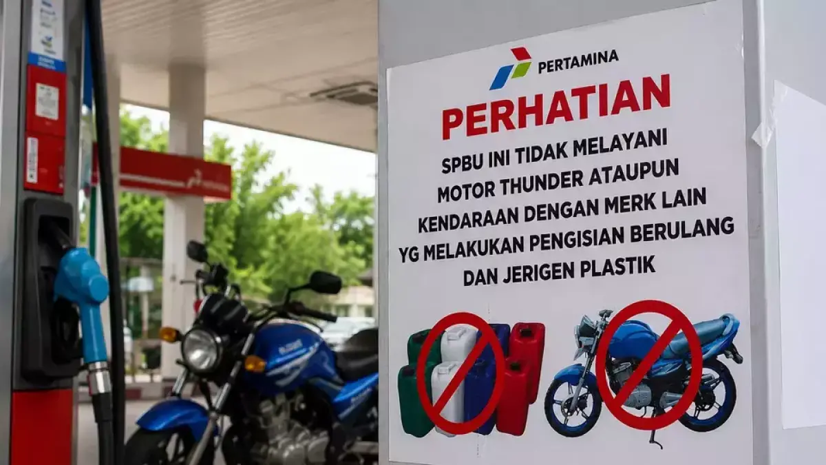 Ilustrasi pembatasan isi BBM untuk motor Suzuki Thunder. (Instagram/@subang.info)