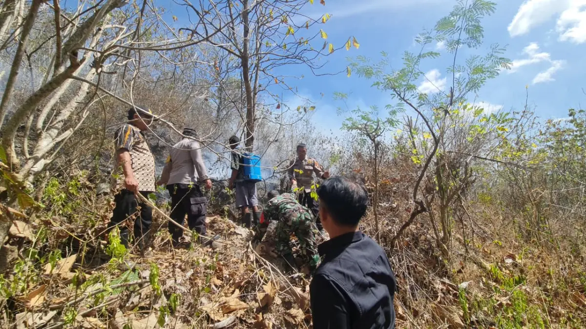 Penanganan kebakaran lahan di Dusun Tugu, Desa Kamal, Bulu, Sukoharjo, Rabu (23/7). (IWAN KAWUL/RADAR SOLO)