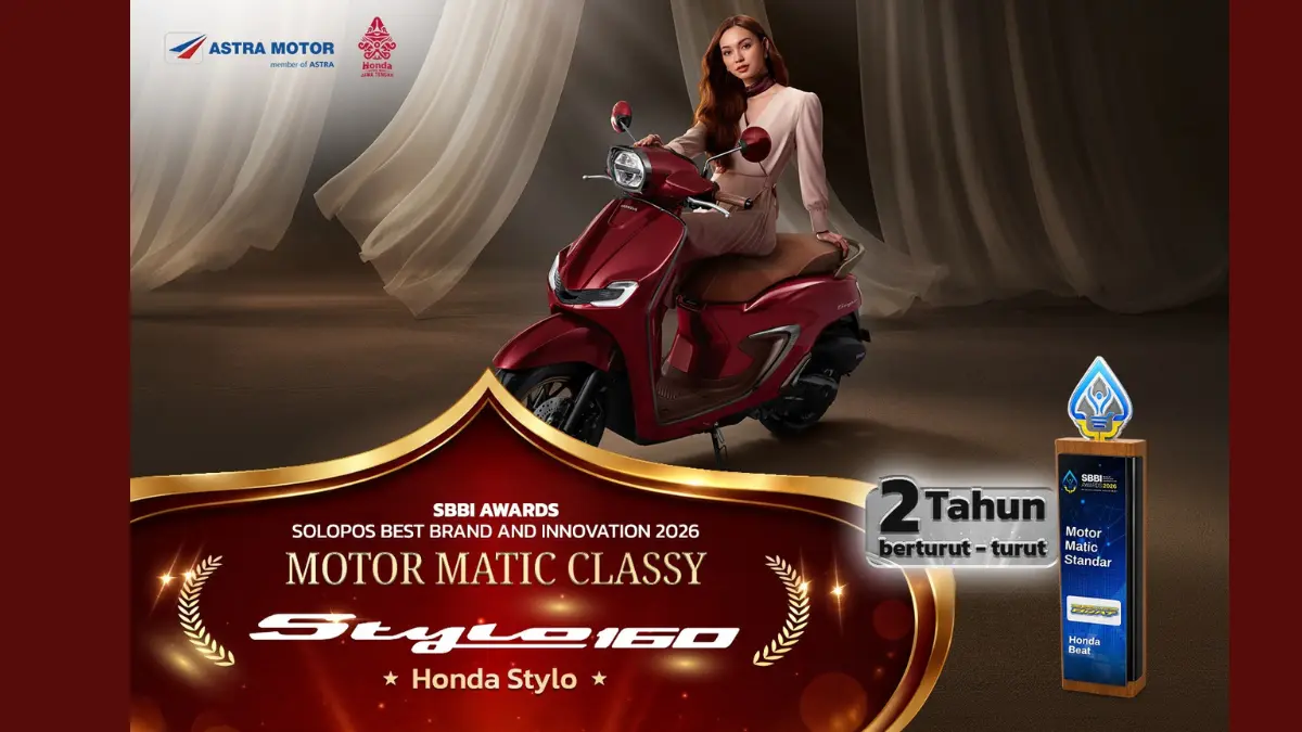 Honda Stylo juga sukses menyabet predikat Best Brand Motor Matic Classy, menjadikannya kemenangan kali kedua berturut-turut sejak tahun 2025 lalu. (DOK.HONDA)