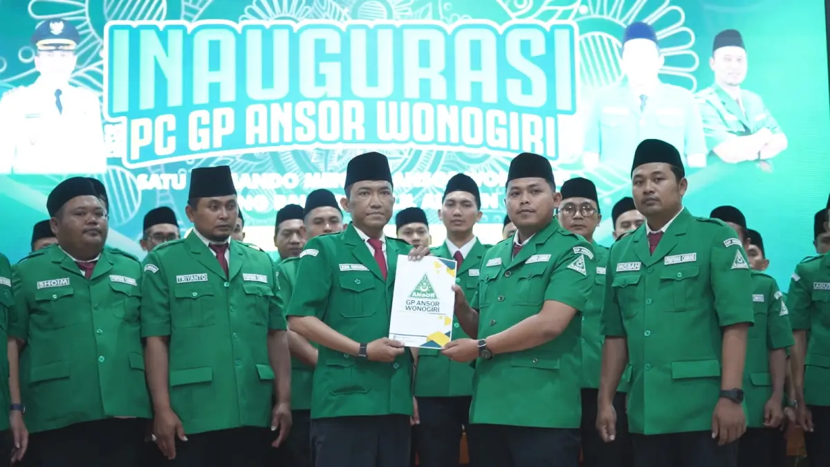 Pimpinan Cabang (PC) Gerakan Pemuda (GP) Ansor Wonogiri dilantik oleh Pimpinan Wilayah (PW) GP Ansor Jawa Tengah di pendapa Rumah Dinas Bupati Wonogiri, Sabtu (25/7/2026).&nbsp;(IWAN ADI/RADAR SOLO)