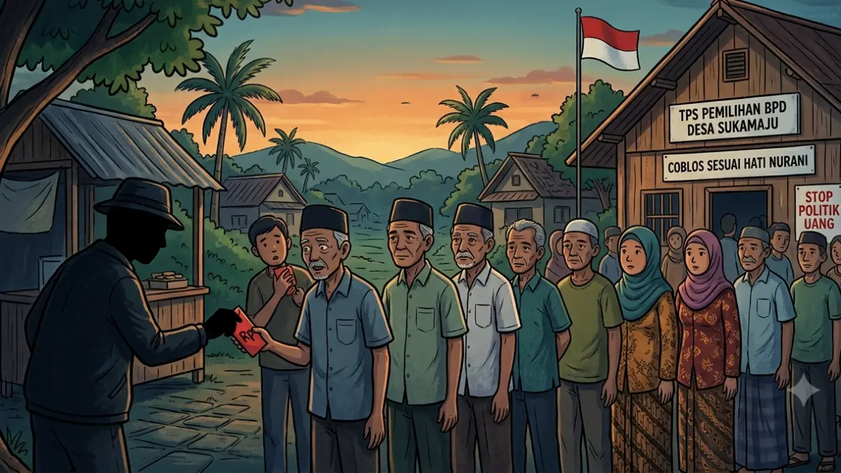 Ilustrasi money politics dalam pemilihan BPD di Sragen. (AI Generated)
