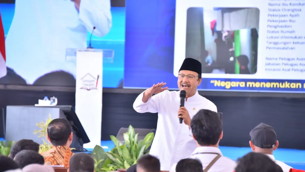 Mensos Saifullah Yusuf buka MPLS Sekolah Rakyat Terintegrasi (SRT) 1 Sukoharjo, Sabtu (1/8). (IWAN KAWUL/RADAR SOLO)