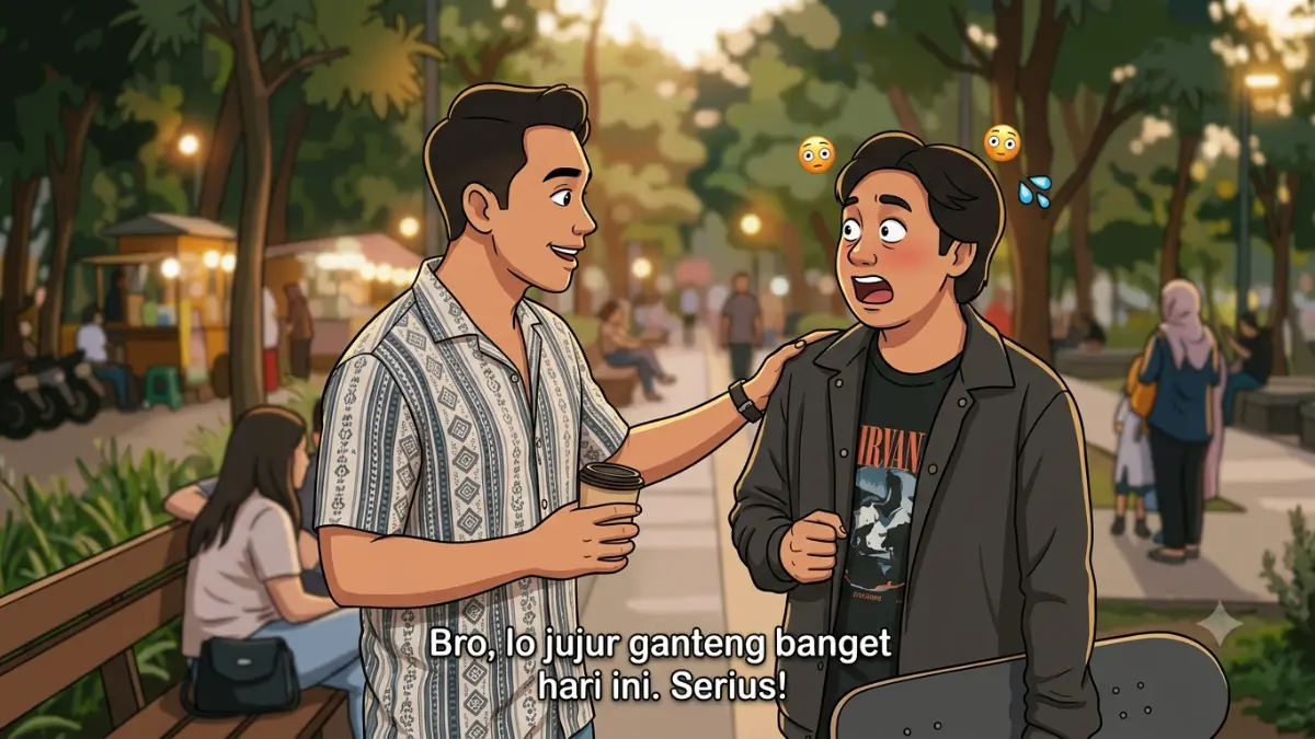 Ilustrasi Ketika Seorang Cowok Memuji Cowok Lain. (AI Generated)