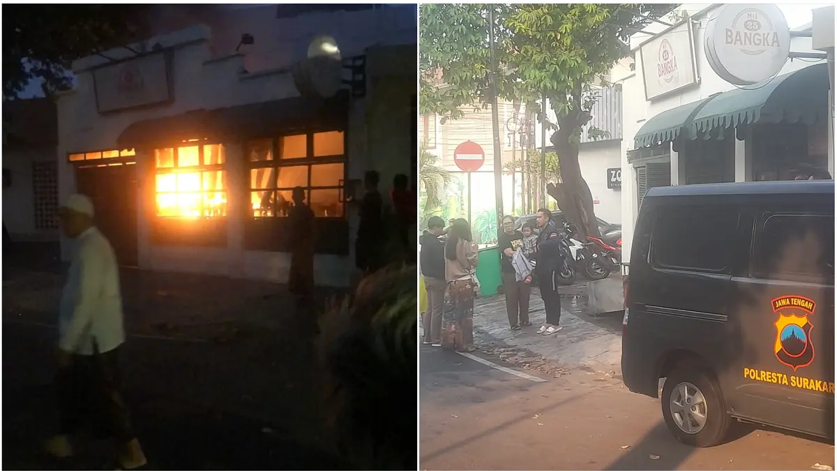 Kebakaran di Resto Mie Bangka 25 Jalan Kebangkitan Nasional No. 72, Kelurahan Penumping, Laweyan, Solo, Selasa (4/8) dinihari. Foto kanan, warga menyemut di lokasi kejadian. (ISTIMEWA)