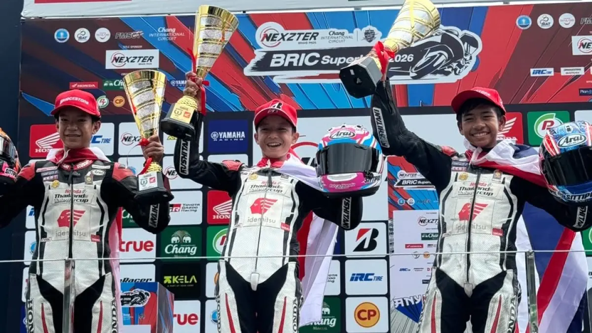 Pebalap muda binaan PT Astra Honda Motor (AHM) Abimanyu Bintang Fermadi meraih double winner pada putaran ketiga Idemitsu Honda Thailand Talent Cup (IHTTC) 2026 di Chang 
International Circuit, Buriram, Thailand, Sabtu-Minggu, 1-2 Agustus 2026. (DOK.AHM)