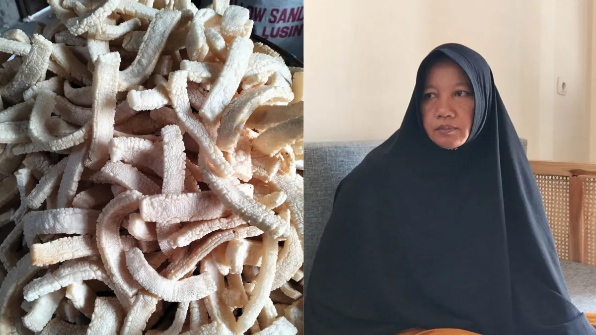 Siti Zuhriyah sudah menekuni produksi rambak di Desa Kopen, Kecamatan Teras, Boyolali. (Rara Belva/Radar Solo)