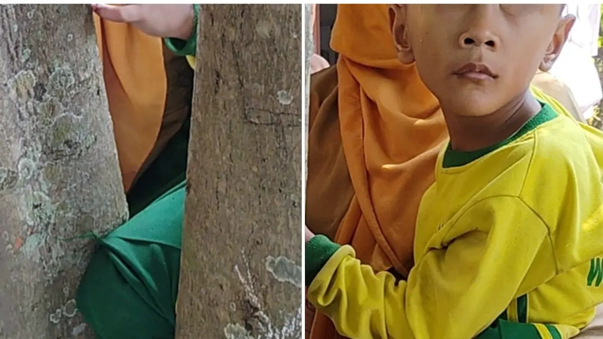 Siswa SD Negeri Dusun I, Desa Ketoyan, Kecamatan Wonosegoro,&nbsp; Boyolali yang kakinya terjepit pohon. (DOK.DAMKAR WONOSEGORO BOYOLALI) 