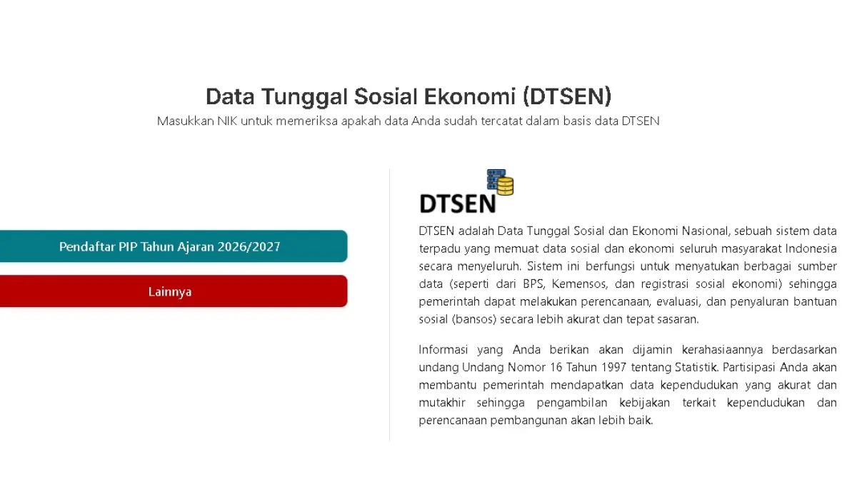 Cara Cek Desil DTSEN 2026 Terbaru Pakai NIK, Ini Link dtsen-form.bps.go.id dan Panduannya (Tankapan Layar Situs dtsen-form.bps.go.id )
