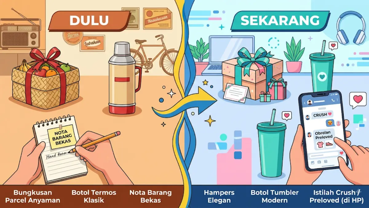 Seiring perkembangan zaman dan media sosial, berbagai istilah lama seperti barang bekas dan gebetan kini bergeser menjadi preloved hingga crush, mencerminkan perubahan cara berkomunikasi dan tren budaya populer.