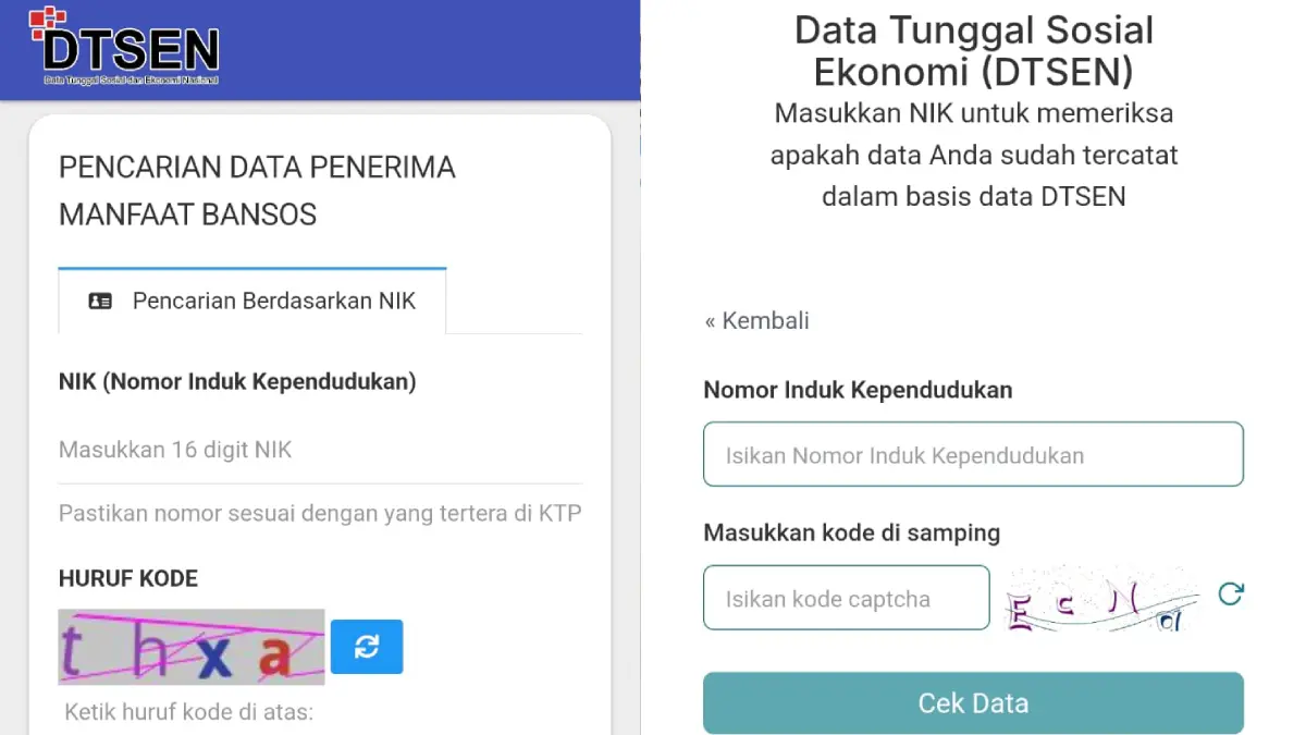 Cara cek desil di situs cekbansos.kemensos.go.id dan situs dtsen-form.bps.go.id.