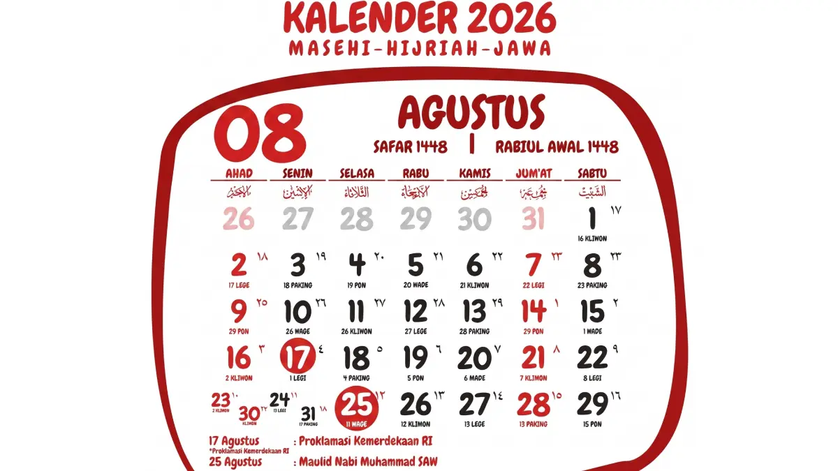 Kalender Agustus 2026.