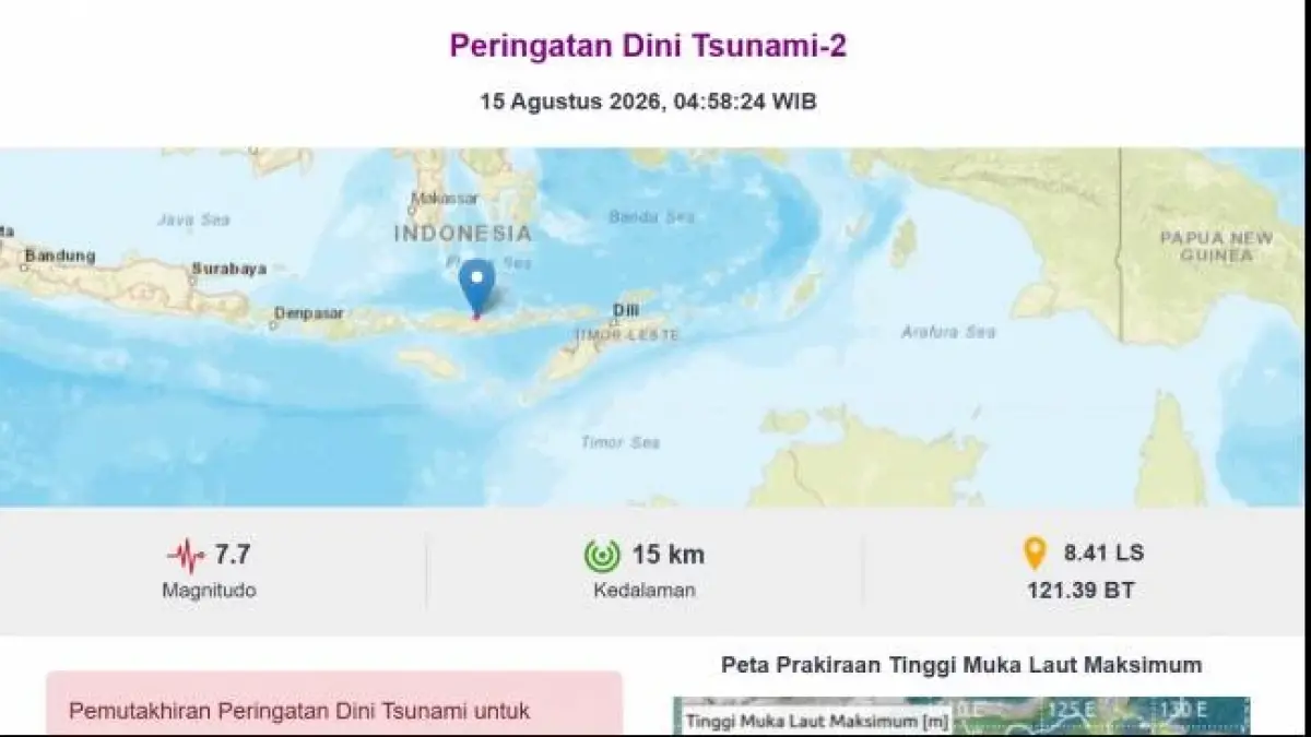 Peringatan Dini Tsunami usai Gempa Berkekuatan Magnitudo 7,7 Guncang NTT, Ini Wilayahnya