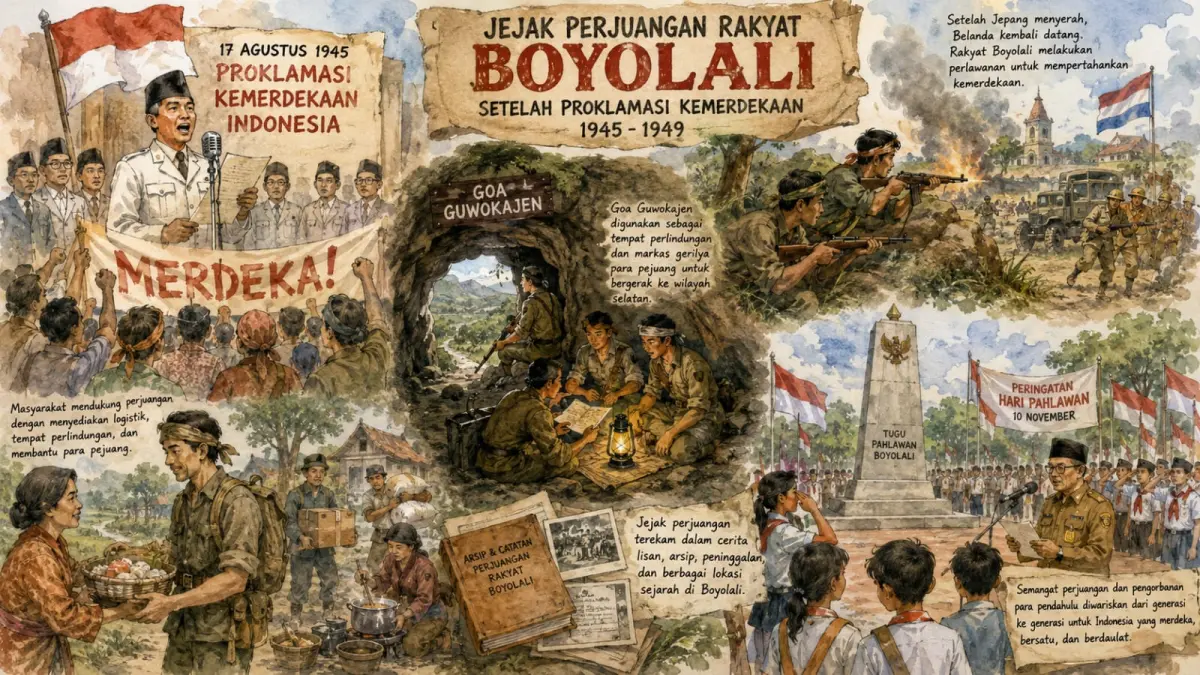 Ilustrasi perjuangan masyarakat Indonesia meraih kemerdekaan untuk RI di Boyolali