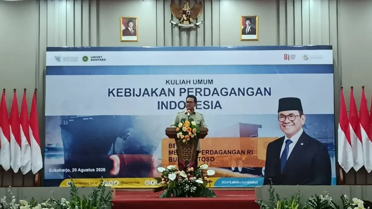 Mendag Budi Santoso memberikan kuliah umum tentang "Kebijakan Perdagangan Indonesia" di Univet Bantara Sukoharjo, Kamis (20/8). (Alfida Nurcholisah/Radar Solo)