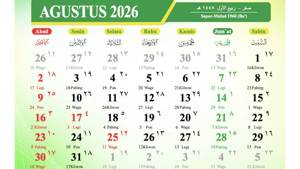 Kalender Agustus 2026.