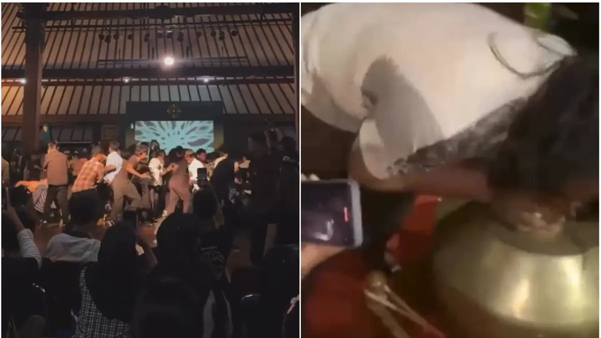 Tangkapan layar video euforia sejumlah mahasiswa yang dinilai berlebihan di Pendopo ISI Surakarta. Pihak kampus telah mengklarifikasi mahasiswa bersangkutan. (ISTIMEWA)