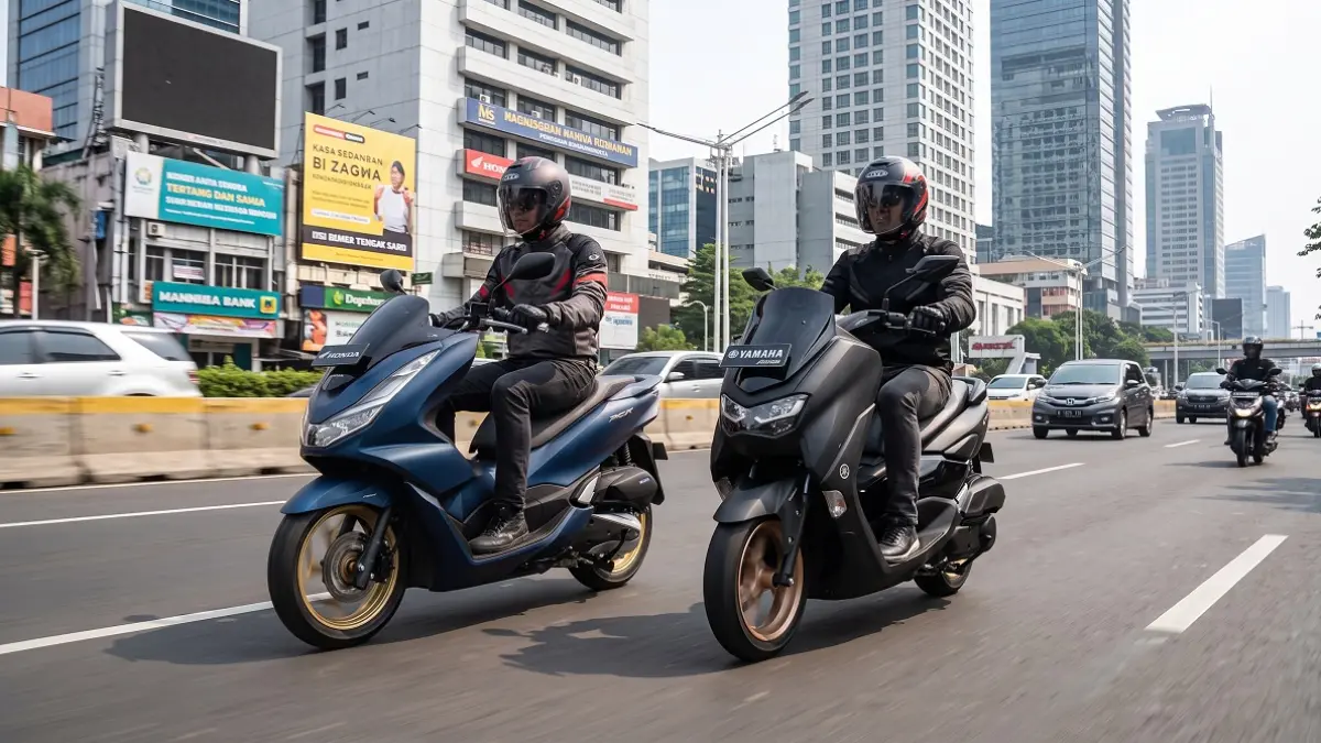 Ilustrasi: Baik Yamaha NMAX maupun Honda PCX mana yang lebih unggul saat digunakan untuk mobilitas harian?. (GEMINI AI)