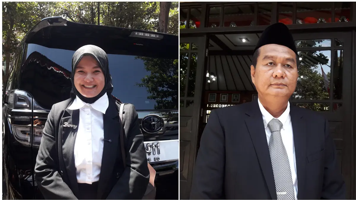 Cawabup Klaten nomor urut 1 Mahanni Yulindha Pratiwi dan Cawabup Klaten nomor urut 2 Sriyunanto. (ANGGA PURENDA/RADAR SOLO)