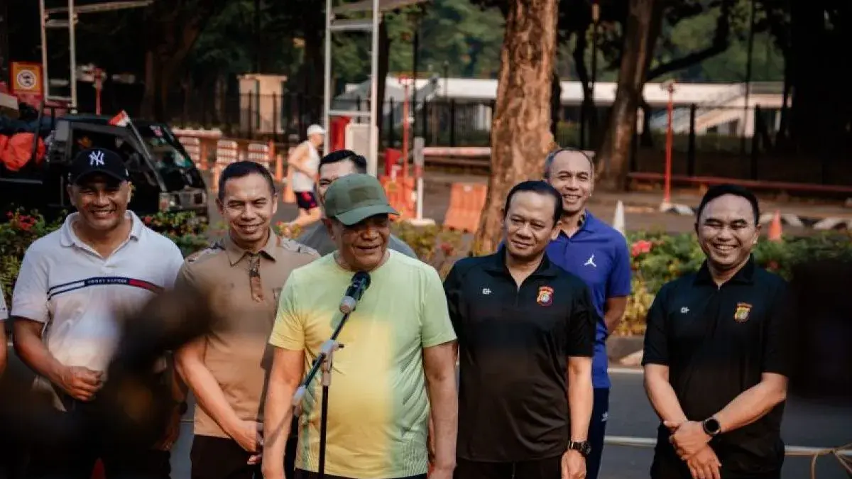Menko Polkam Djamari Chaniago saat ditemui usai menjalankan olahraga pagi di Gelora Bung Karno, Jakarta Pusat, Kamis (27/8/2026) . ANTARA/HO-Humas Kemenko Polkam